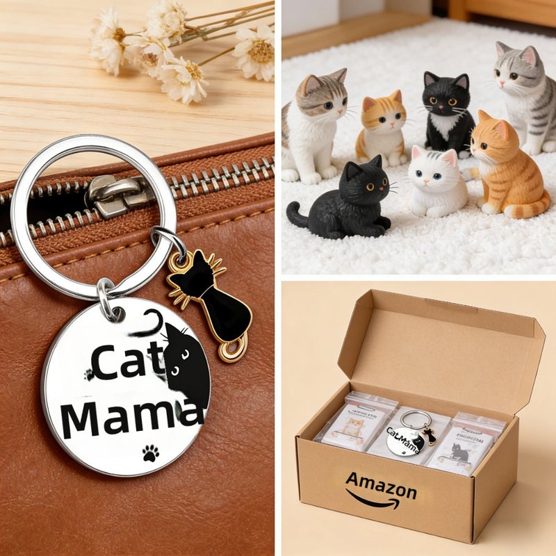 cat mama thanksgiving mother's day stainless steel keychain cat accessories export  hit - Image 4