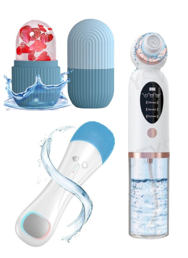 Prime by javaudan Set of Super Micro Bubble Beauty Instrument Blackhead Remover + Facial Cleansing Brush Waterproof Electric Reachargeable + Ice Mold Ice Maker for Face with Anti Leak& Drip System  - Image 1