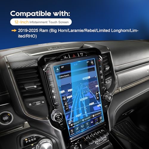 LFOTPP 12In Ram Screen Protector for 2019-2021 2022 2023 2024 D*odge RAM 1500 2500 3500 Glass Uconnect Laramie Longhorn Limited Navigation Touchscreen - Image 3