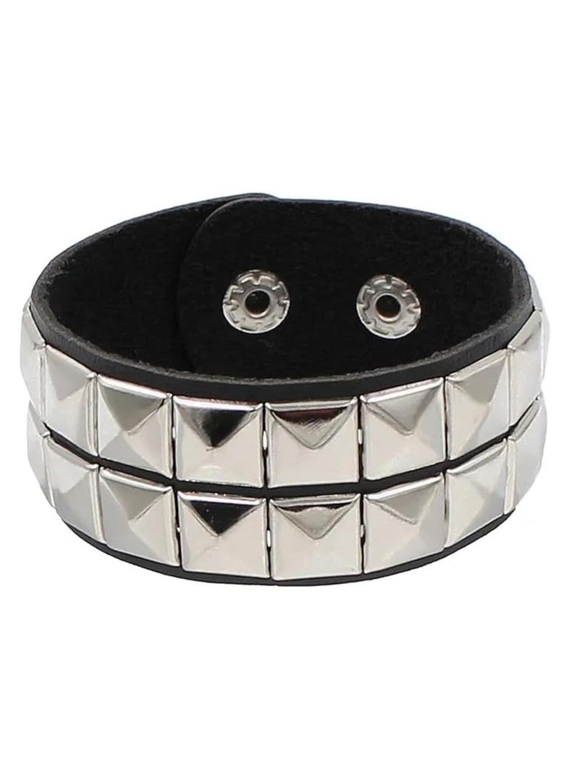 SOLDOUT Fashion Pu Leather Cuff Bracelet Punk Bracelet Rock Braided Rivets Wristband for Men Women Unisex Adjustable (Silver, Small) - Image 1
