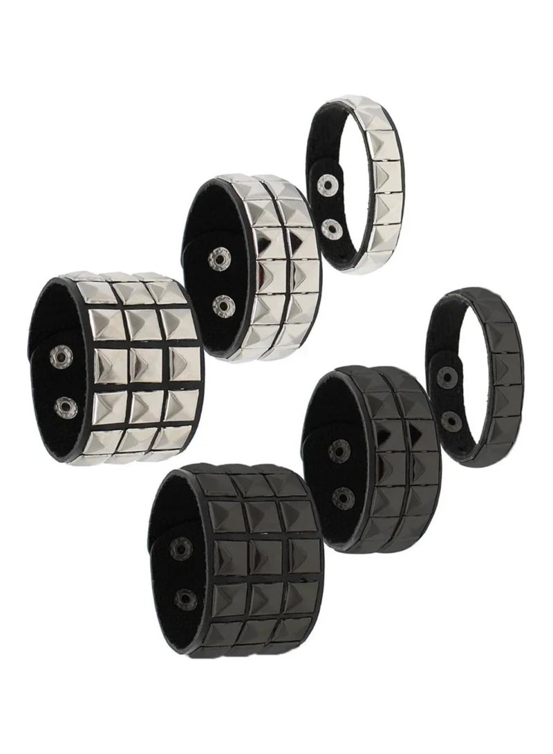 SOLDOUT Fashion Pu Leather Cuff Bracelet Punk Bracelet Rock Braided Rivets Wristband for Men Women Unisex Adjustable (Silver, Small) - Image 3