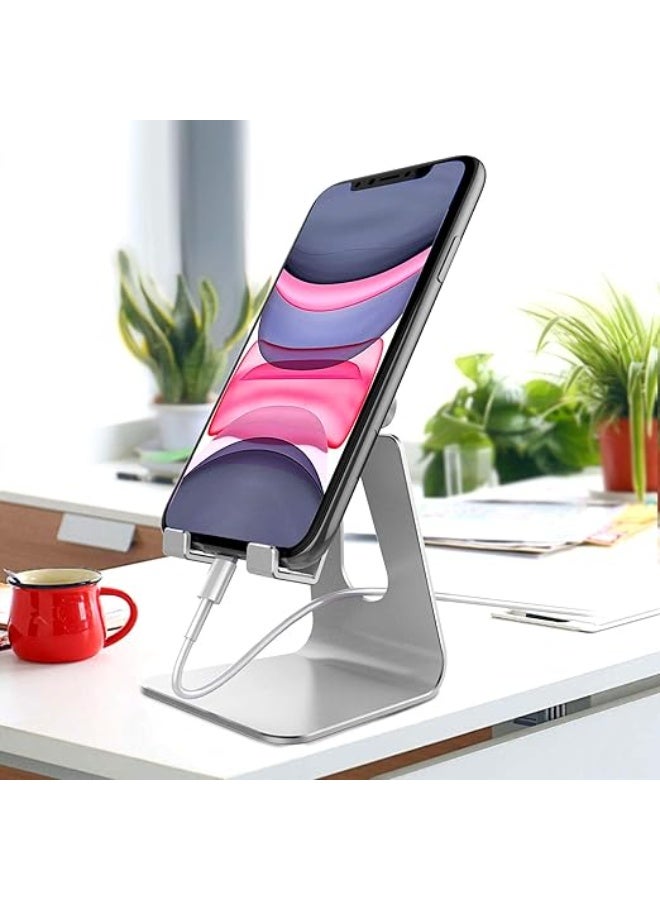 حامل موبايل قابل للتعديل مع قاعدة شحن سطح المكتب من الألومنيوم – متوافق مع جميع الهواتف الذكية - Image 4