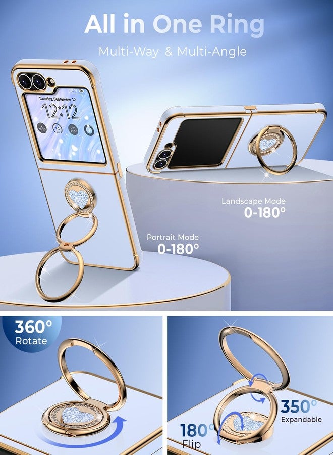 XYZ جراب XYZ لهاتف سامسونج جالاكسي Z Flip 6 مع حامل، جراب هاتف Z Flip 5 مع حلقة مزدوجة وحزام، غطاء حماية فاخر مزين بقلب لامع لطيف للنساء والفتيات لهاتف سامسونج Z Flip 6/5، أزرق - Image 3