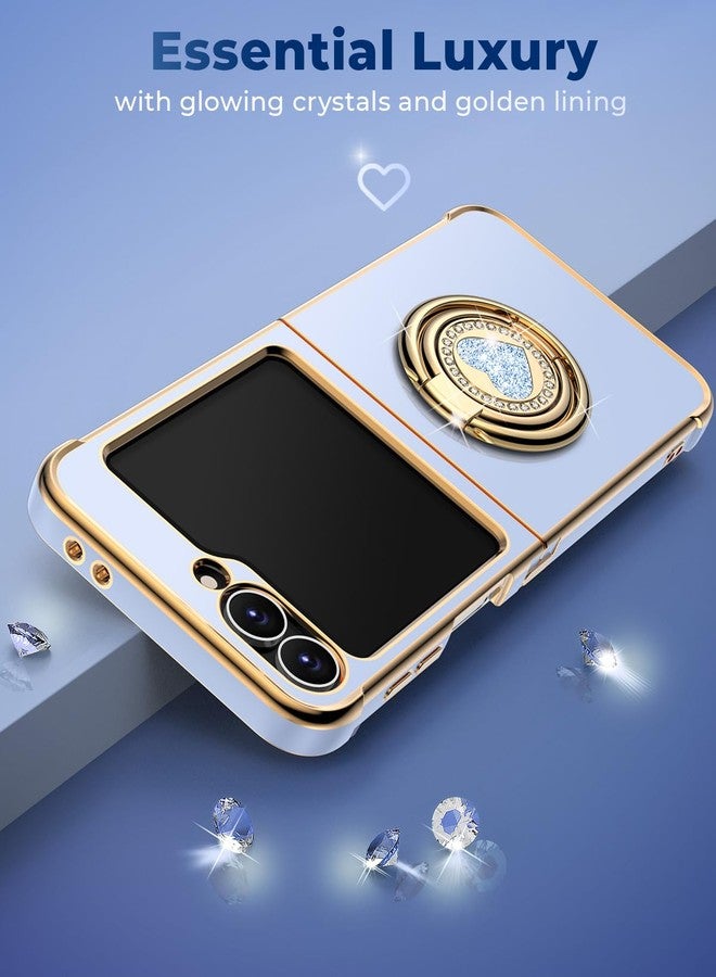 XYZ جراب XYZ لهاتف سامسونج جالاكسي Z Flip 6 مع حامل، جراب هاتف Z Flip 5 مع حلقة مزدوجة وحزام، غطاء حماية فاخر مزين بقلب لامع لطيف للنساء والفتيات لهاتف سامسونج Z Flip 6/5، أزرق - Image 5