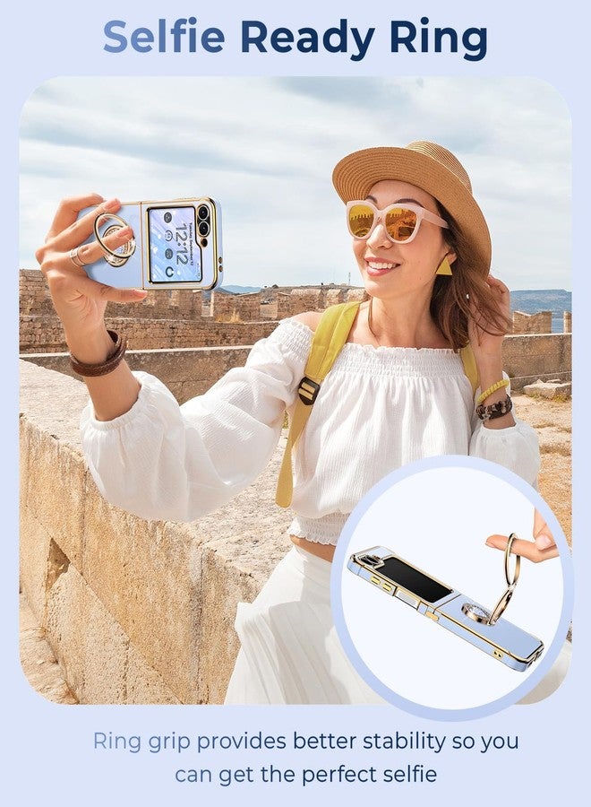 XYZ جراب XYZ لهاتف سامسونج جالاكسي Z Flip 6 مع حامل، جراب هاتف Z Flip 5 مع حلقة مزدوجة وحزام، غطاء حماية فاخر مزين بقلب لامع لطيف للنساء والفتيات لهاتف سامسونج Z Flip 6/5، أزرق - Image 2