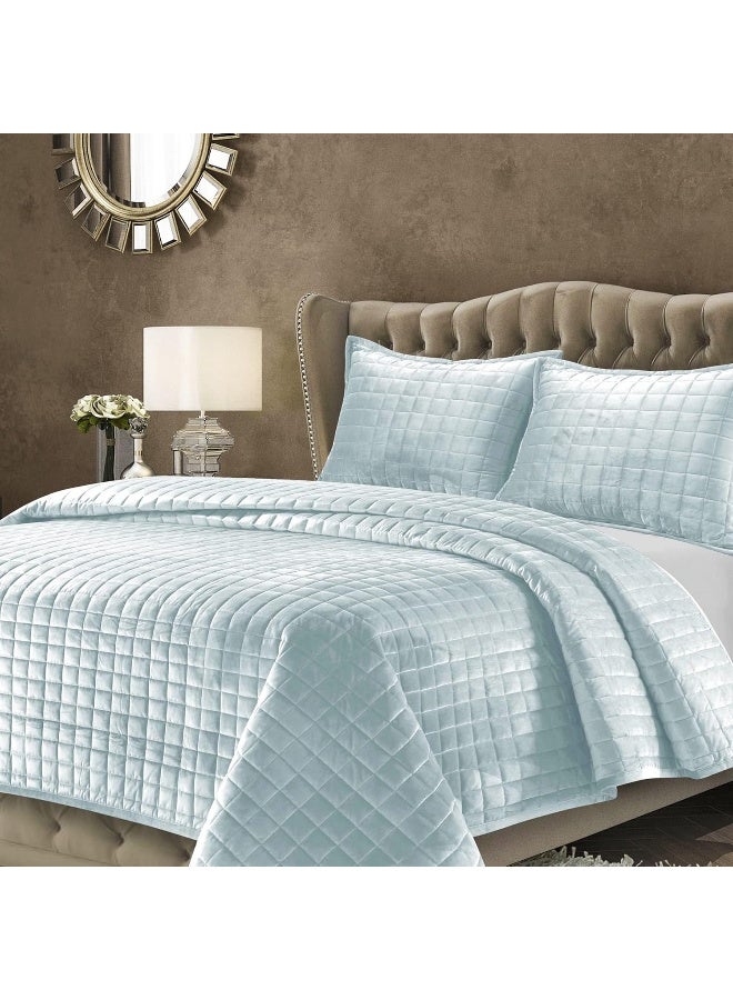 Tribeca Living Tribeca Living Florence Velvet Oversized Solid Quilt Set, Haze Blue, Queen  - Image 1