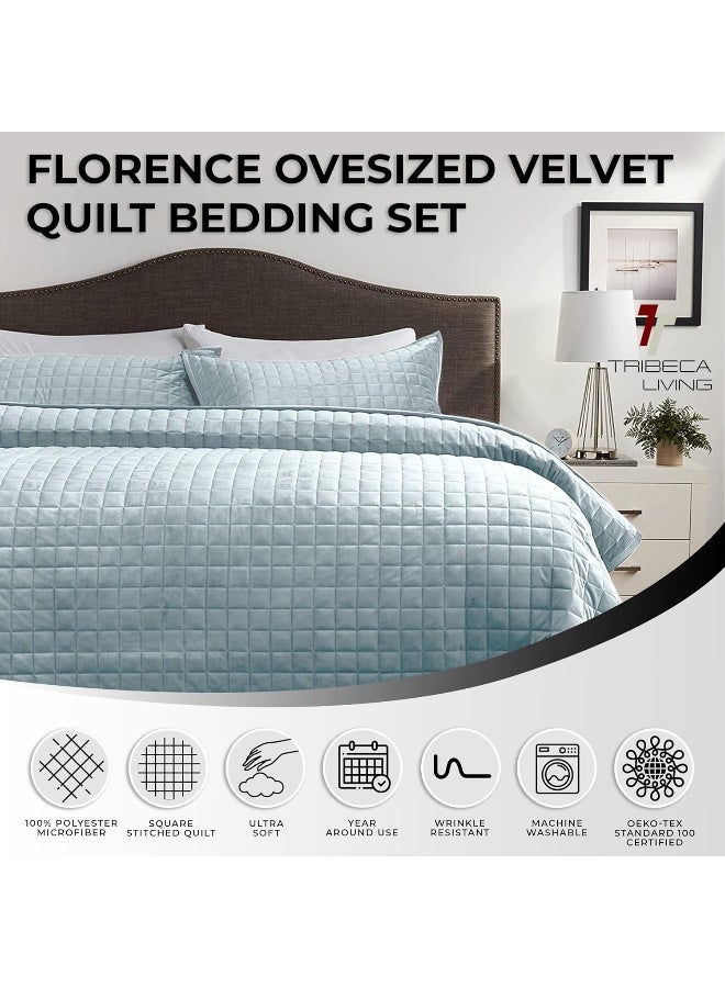 Tribeca Living Tribeca Living Florence Velvet Oversized Solid Quilt Set, Haze Blue, Queen  - Image 3