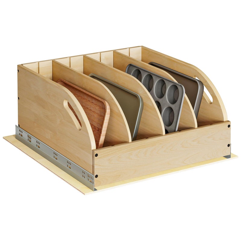 WelFurGeer Birchwood Pot and Pan Organizer with Soft-Close Drawer, Pull Out Cabinet Organizer, Heavy-Duty Slide-Out Storage for Baking Sheets, Cutting Boards, and Kitchen Utensils - Image 1