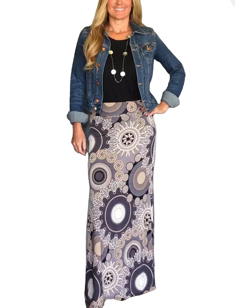 Yinggeli Women's Bohemian Print Long Maxi Skirt (XXX-Large, D-Flower) - Image 1