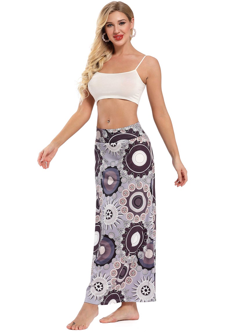 Yinggeli Women's Bohemian Print Long Maxi Skirt (XXX-Large, D-Flower) - Image 5