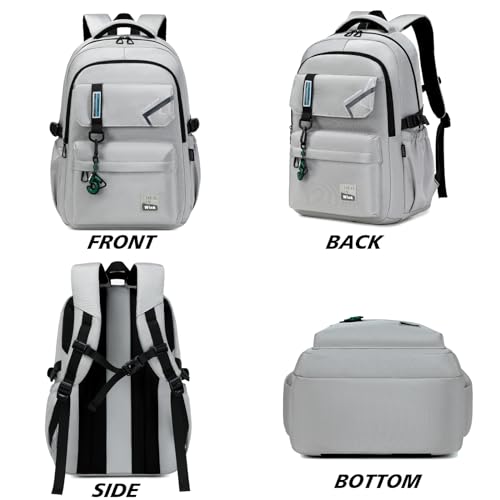 ZHIERNA School Backpack for Boys Middle School Elementary Bookbags for Teens Boys, Waterproof Lightweight Casual Daypack(Light Gray) - Image 3
