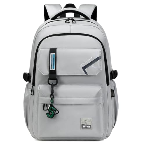 ZHIERNA School Backpack for Boys Middle School Elementary Bookbags for Teens Boys, Waterproof Lightweight Casual Daypack(Light Gray) - Image 1