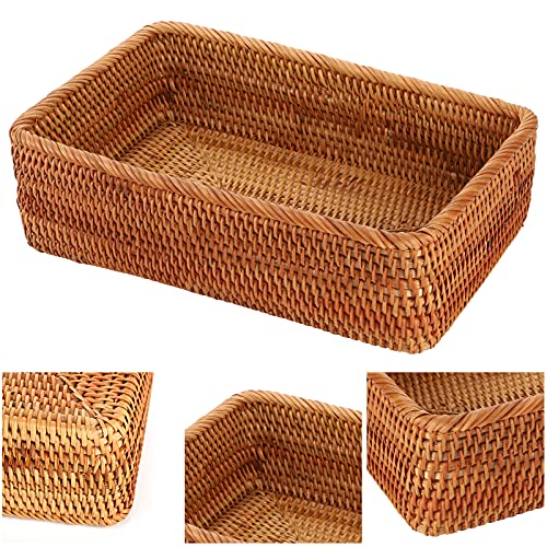 ZENFUN 3 Pack Natural Rattan Storage Baskets, Rectangular Woven Fruit Baskets for Decor, Handmade Woven Nesting Bread Baskets for Organizing, Serving, for Kitchen, Home, 3 Sizes - Image 3