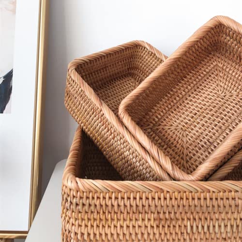 ZENFUN 3 Pack Natural Rattan Storage Baskets, Rectangular Woven Fruit Baskets for Decor, Handmade Woven Nesting Bread Baskets for Organizing, Serving, for Kitchen, Home, 3 Sizes - Image 5