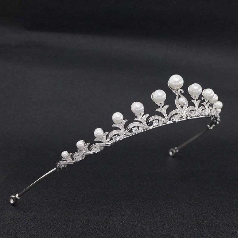 SEPBRIDALS Classic Cubic Zirconia Pearls Wedding Bridal Tiara Crown Women Hair Accessories Jewelry CH10046 - Image 4