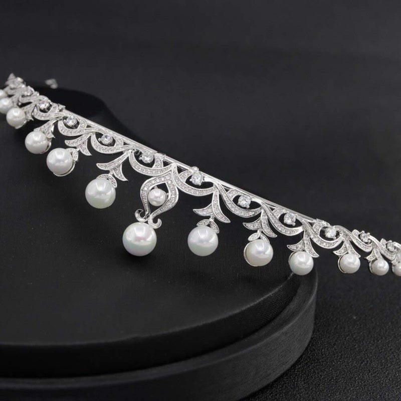 SEPBRIDALS Classic Cubic Zirconia Pearls Wedding Bridal Tiara Crown Women Hair Accessories Jewelry CH10046 - Image 3