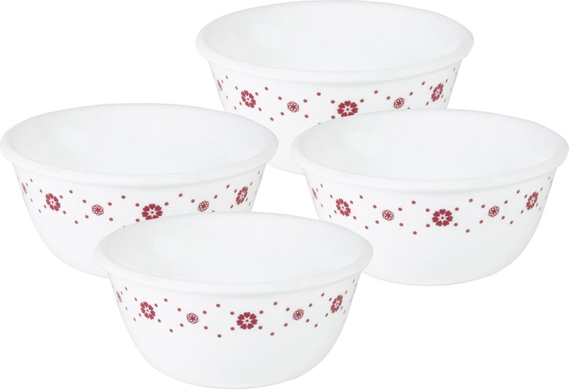 CORELLE Glass Vegetable Bowl Livingware Crown 177 ml Katori Pack of 4 Pack of 4 White - Image 1