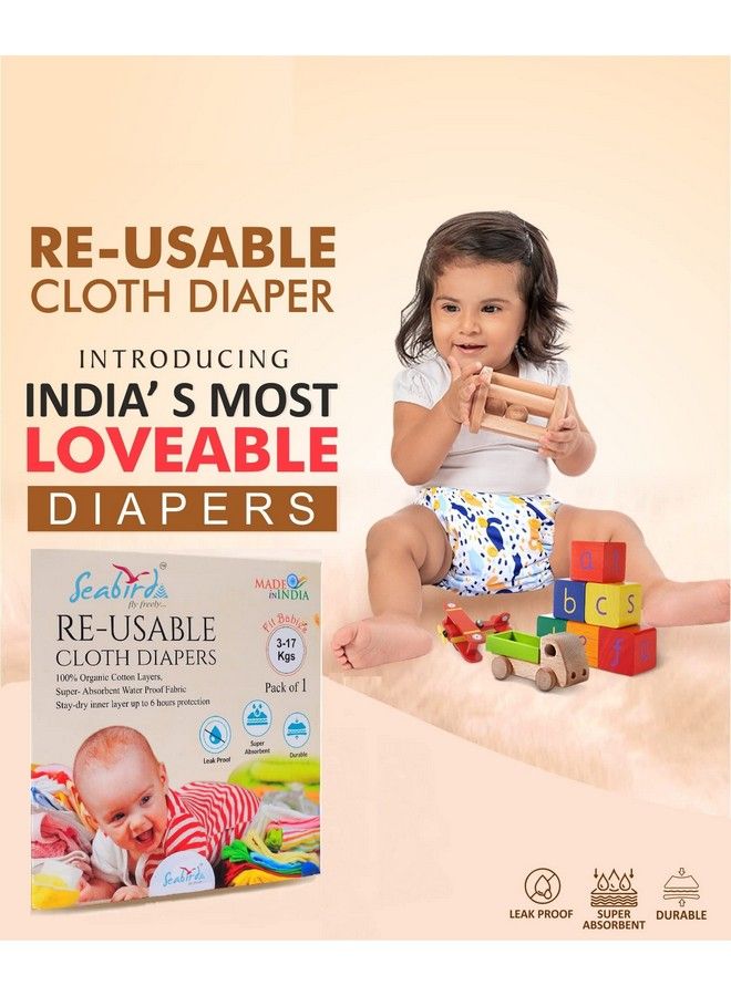 SEABIRD Premium Diaper Baby Care Reusable 100% Organic Cotton Breathable And Skin Friendly For Baby Comfort Adjustable Diapers & Get 2 Pack Sanitary Pad Free  - Image 4