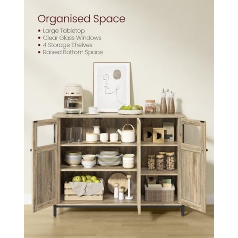 Sideboard, Buffet Table, Storage Cabinet with Glass Doors, Dining Room, Living Room, Hallway, Kitchen, Steel Frame, Industrial Style, and Ink Black LSC099B60 - Image 4