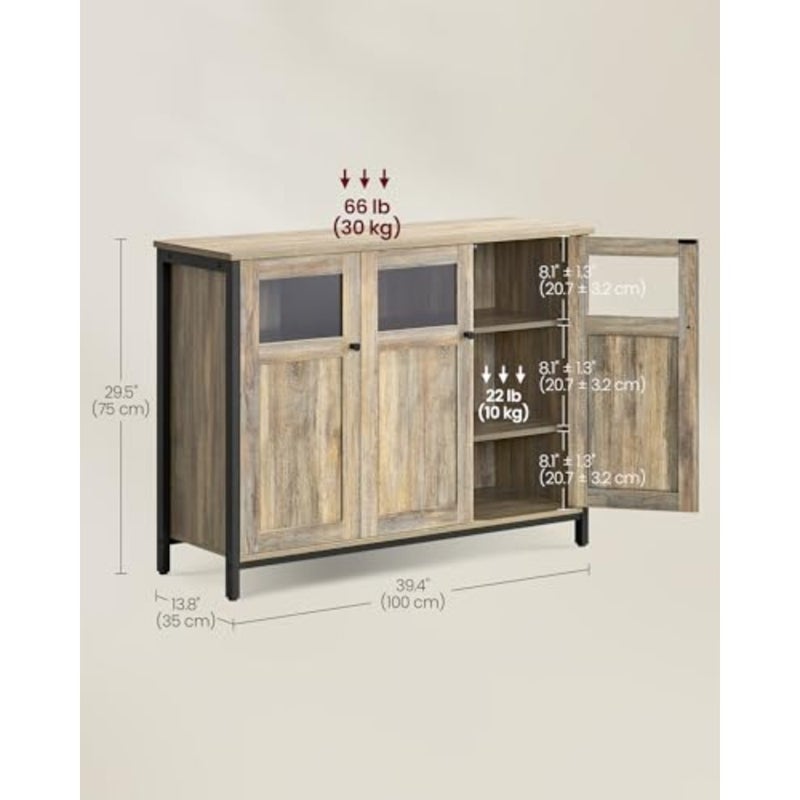 Sideboard, Buffet Table, Storage Cabinet with Glass Doors, Dining Room, Living Room, Hallway, Kitchen, Steel Frame, Industrial Style, and Ink Black LSC099B60 - Image 3