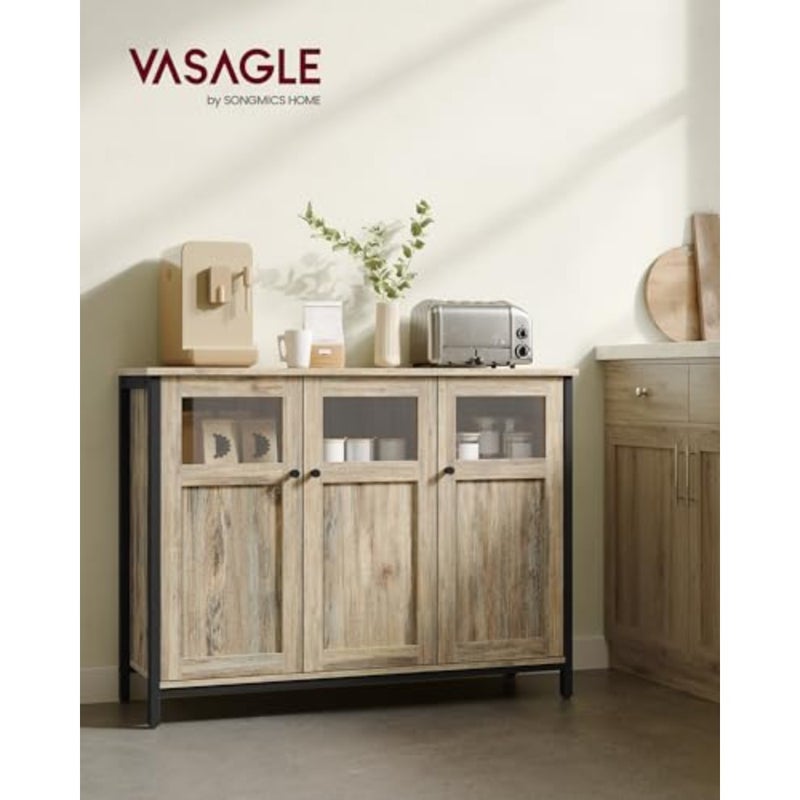 Sideboard, Buffet Table, Storage Cabinet with Glass Doors, Dining Room, Living Room, Hallway, Kitchen, Steel Frame, Industrial Style, and Ink Black LSC099B60 - Image 2
