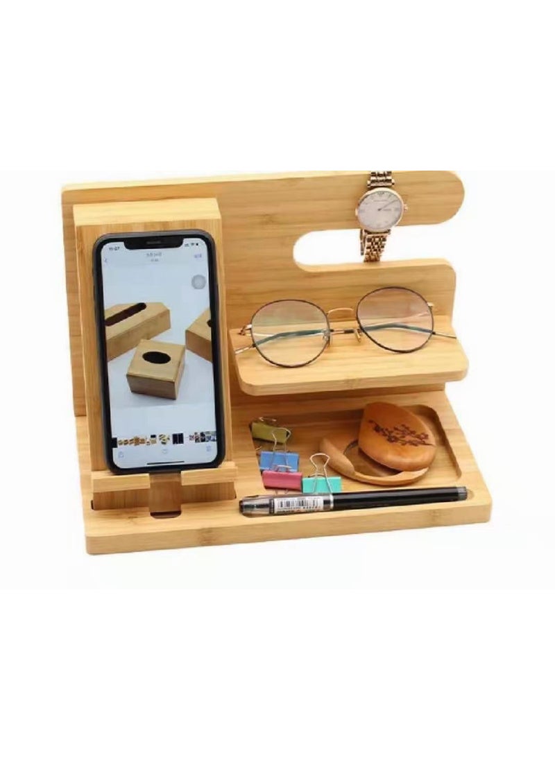 Generic - Wooden Keychain Wallet Stand Watch Mens Gift OrganizerBeige White Beige White - Image 1