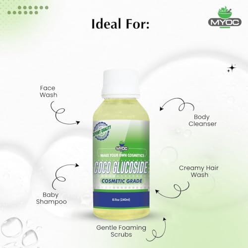 Myoc مايوك كوكو جلوكوزيد وزيت الجلسرين | مادة خافضة للتوتر السطحي من الدرجة التجميلية ووكيل إعادة الدهن لصيغ العناية بالشعر والبشرة اللطيفة | لغسول الوجه، غسول الجسم والشامبو - 240 مل / 8.11 أونصة سائلة - Image 3