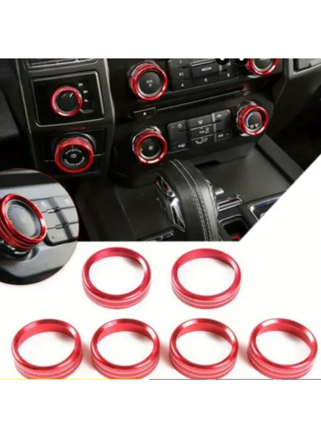 Red Knob Ring 6pcs For Car Air Conditioning Audio Headlight Switch Cover - Image 1