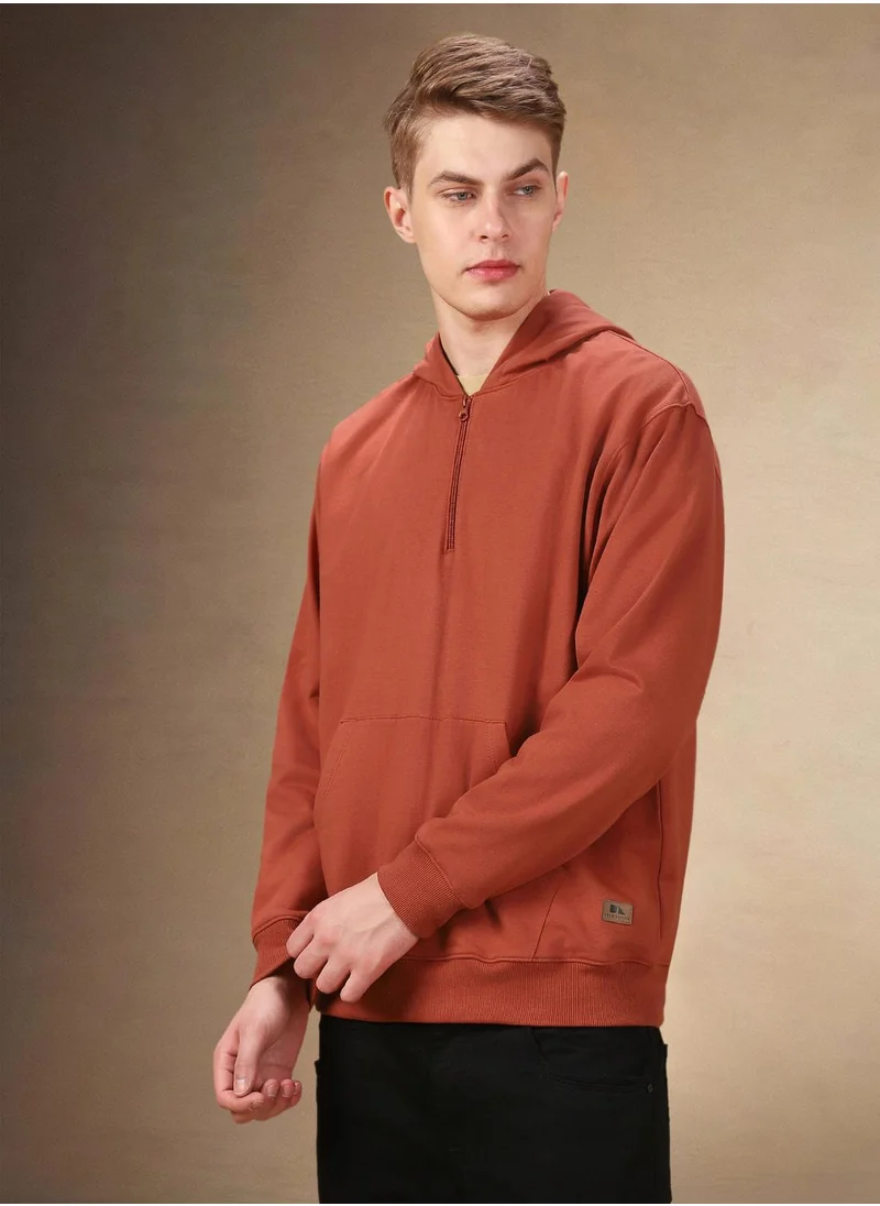 دينيس لينغو Men's Rust Polyester Blend Solid Regular Fit Sweatshirt