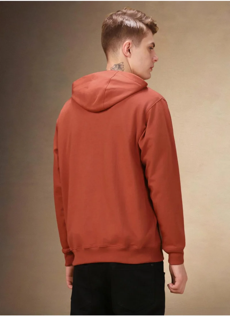 دينيس لينغو Men's Rust Polyester Blend Solid Regular Fit Sweatshirt