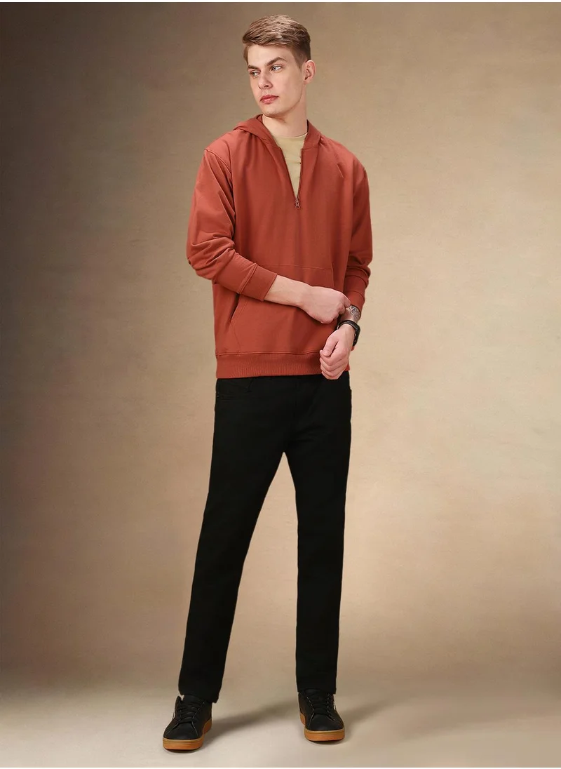 دينيس لينغو Men's Rust Polyester Blend Solid Regular Fit Sweatshirt