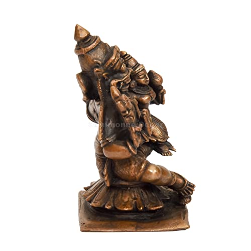 Bhimonee Decor Handmade Copper Lakshmi Narasimha Swamy Idol | 2.75 Inches | Patina Antique Finish | Divine Hindu God Statue | Lord Narasimha with Goddess Lakshmi | - Image 3