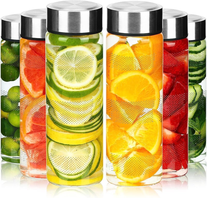 Rokzo Wide Mouth Glass Water Bottle with Leak-Proof Airtight Stainless Steel Lid for Water, Juices With long Cap - 750ml (Set Of 4) - Image 2