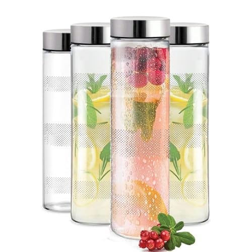 Rokzo Wide Mouth Glass Water Bottle with Leak-Proof Airtight Stainless Steel Lid for Water, Juices With long Cap - 750ml (Set Of 4) - Image 1