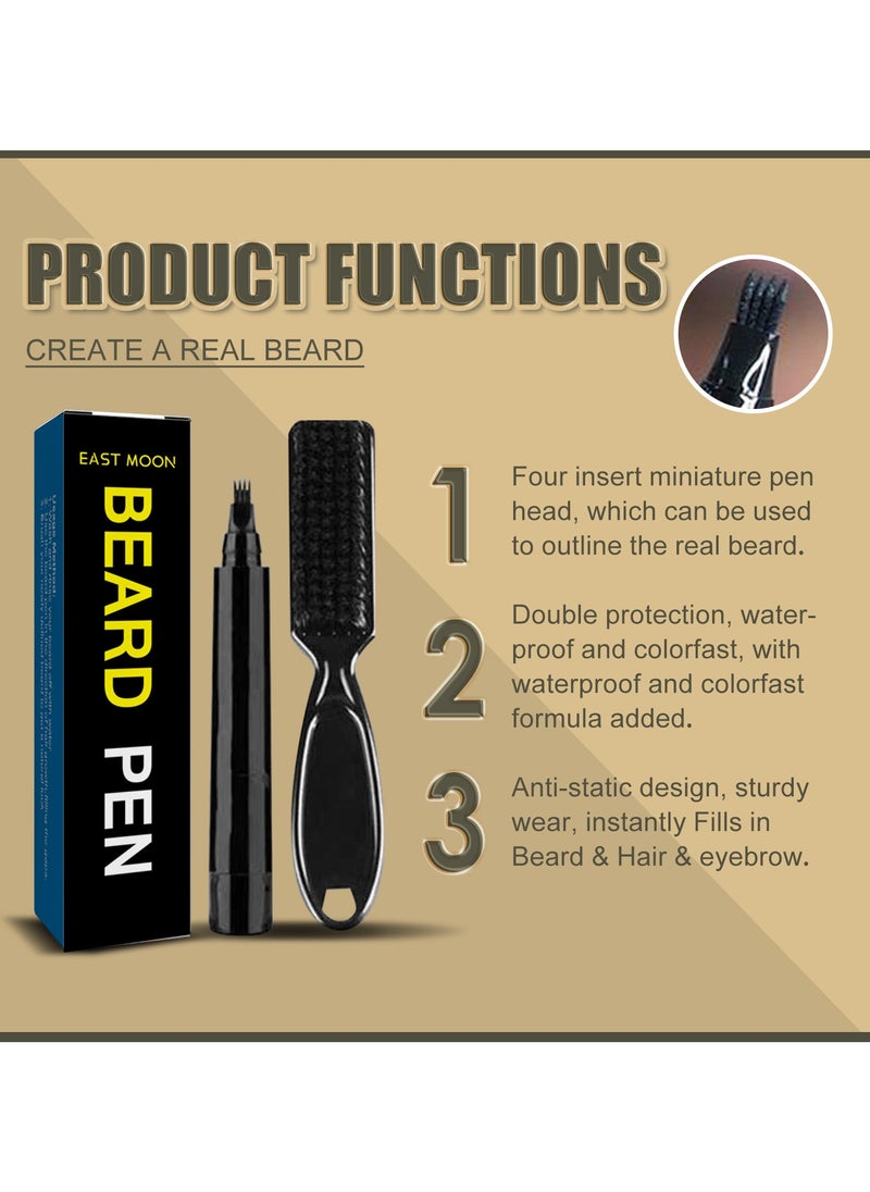 East Moon - Beard Pencil Filler for Men, Long Lasting Beard Filling Pen Kit with Brush and Beard Styling Comb Tool Creates Natural Looking Beard, Moustache and Eyebrows - Image 1