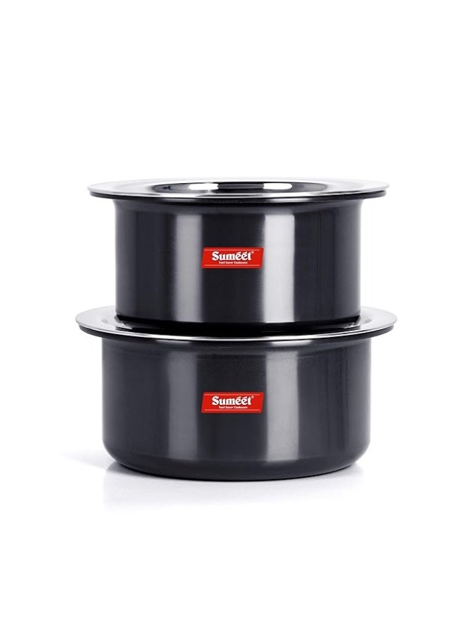 Sumeet Aluminium 3Mm Thick Hard Anodized Tope Set Of 2 Pc With S.S. Lid Size No.09 (0.5 Liter), No. 10 (0.9 Liter), Black - Image 1