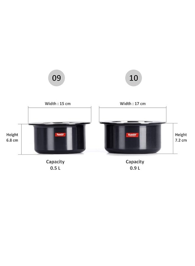 Sumeet Aluminium 3Mm Thick Hard Anodized Tope Set Of 2 Pc With S.S. Lid Size No.09 (0.5 Liter), No. 10 (0.9 Liter), Black - Image 3