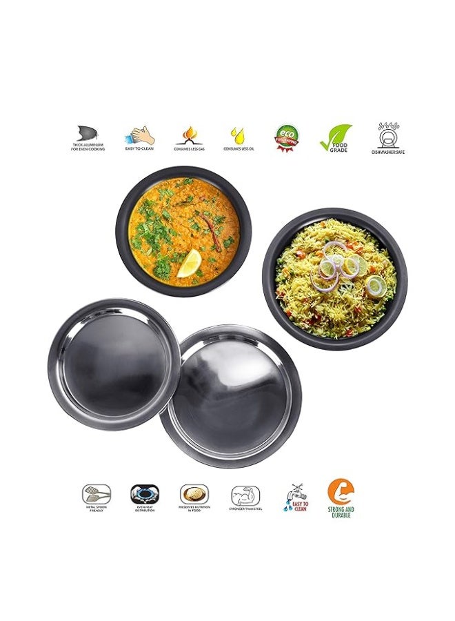 Sumeet Aluminium 3Mm Thick Hard Anodized Tope Set Of 2 Pc With S.S. Lid Size No.09 (0.5 Liter), No. 10 (0.9 Liter), Black - Image 2