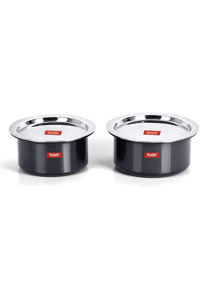 Sumeet Aluminium 3Mm Thick Hard Anodized Tope Set Of 2 Pc With S.S. Lid Size No.09 (0.5 Liter), No. 10 (0.9 Liter), Black - Image 4