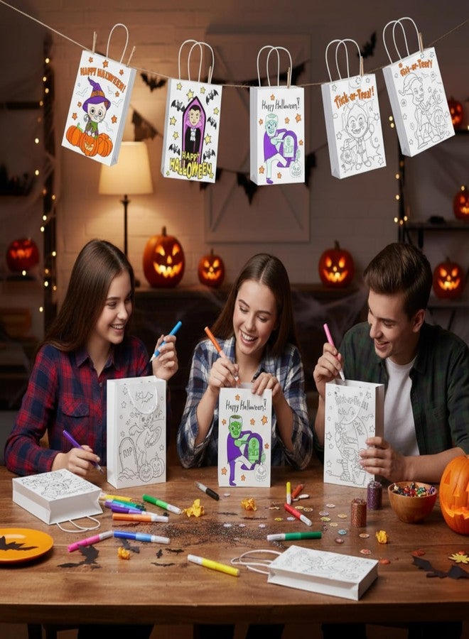 Abbylike 72 Pcs Halloween Coloring Bags DIY Trick or Treat Coloring Goodie Bags Paper Halloween Party Favor Gift Handbags Bulk with 48 Markers for Holiday Crafts Decorations Birthday Party Supplies - Image 5