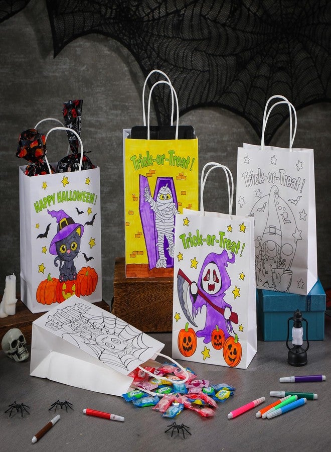 Abbylike 72 Pcs Halloween Coloring Bags DIY Trick or Treat Coloring Goodie Bags Paper Halloween Party Favor Gift Handbags Bulk with 48 Markers for Holiday Crafts Decorations Birthday Party Supplies - Image 3