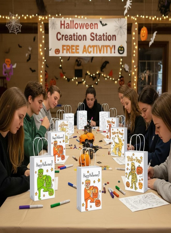Abbylike 72 Pcs Halloween Coloring Bags DIY Trick or Treat Coloring Goodie Bags Paper Halloween Party Favor Gift Handbags Bulk with 48 Markers for Holiday Crafts Decorations Birthday Party Supplies - Image 4