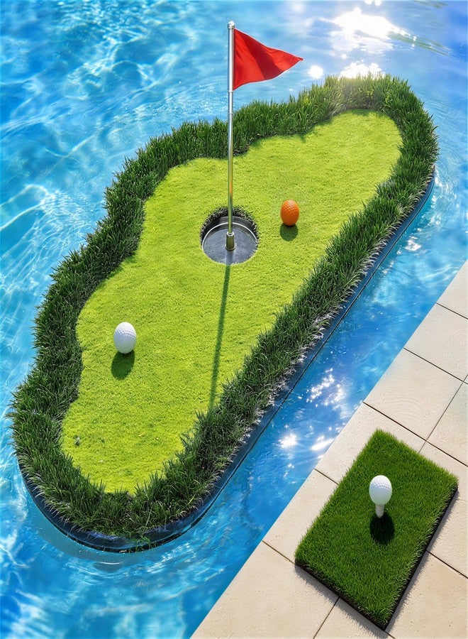 AILE Floating Golf Green for Pool, Pool Golf Game Putting Green Mat with Ball Retriever & Anti-Drift Ropes, Floating Golf Putting Turf Game Set for Party and for Golf Enthusiasts to Practice - Image 1