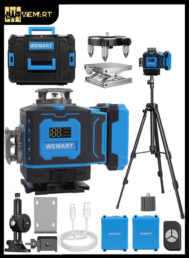 WEMART 4D Laser Level 360 Self Leveling with Tripod, 4x360° Cross Line Laser,Dual display screen,adjustable laser angle with 2 Batteries, Adjustable brightness Remote Control,Suitable for Home Improvement and construction use - Image 1