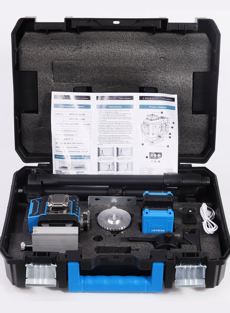 WEMART 4D Laser Level 360 Self Leveling with Tripod, 4x360° Cross Line Laser,Dual display screen,adjustable laser angle with 2 Batteries, Adjustable brightness Remote Control,Suitable for Home Improvement and construction use - Image 3