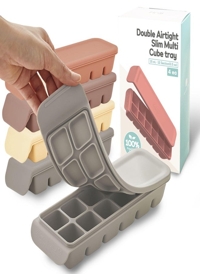 Firgi Silicone Ice Cube Freezer Tray with Lid, 100% Food-Grade Platinum Silicone,Leak Resistance & Dishwasher Safe for Baby Food Prep,Breast Milk,Purees - Korean Made (4 Sets 0.7 oz/12 Sections) - Image 1
