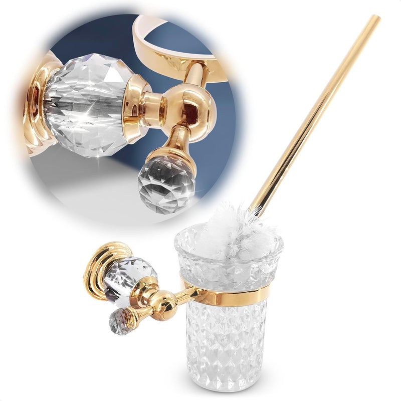 NOVSIX Gold Stainless Steel Toilet Brush with Crystal Toilet Brush Holder Set – Wall Mounted Holder, Replaceable Head, Decorative Space-Saving Design Bathroom Toilet Accessory Elegant Toilet Bowl Cleaner Set - Image 1