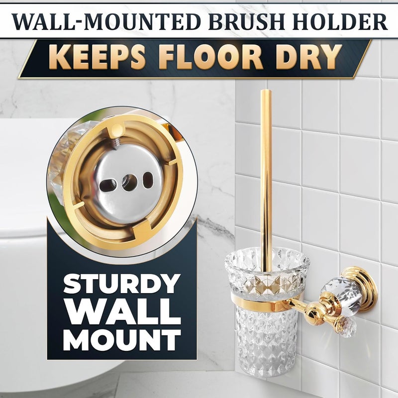 NOVSIX Gold Stainless Steel Toilet Brush with Crystal Toilet Brush Holder Set – Wall Mounted Holder, Replaceable Head, Decorative Space-Saving Design Bathroom Toilet Accessory Elegant Toilet Bowl Cleaner Set - Image 5