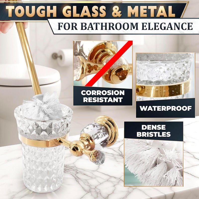 NOVSIX Gold Stainless Steel Toilet Brush with Crystal Toilet Brush Holder Set – Wall Mounted Holder, Replaceable Head, Decorative Space-Saving Design Bathroom Toilet Accessory Elegant Toilet Bowl Cleaner Set - Image 3