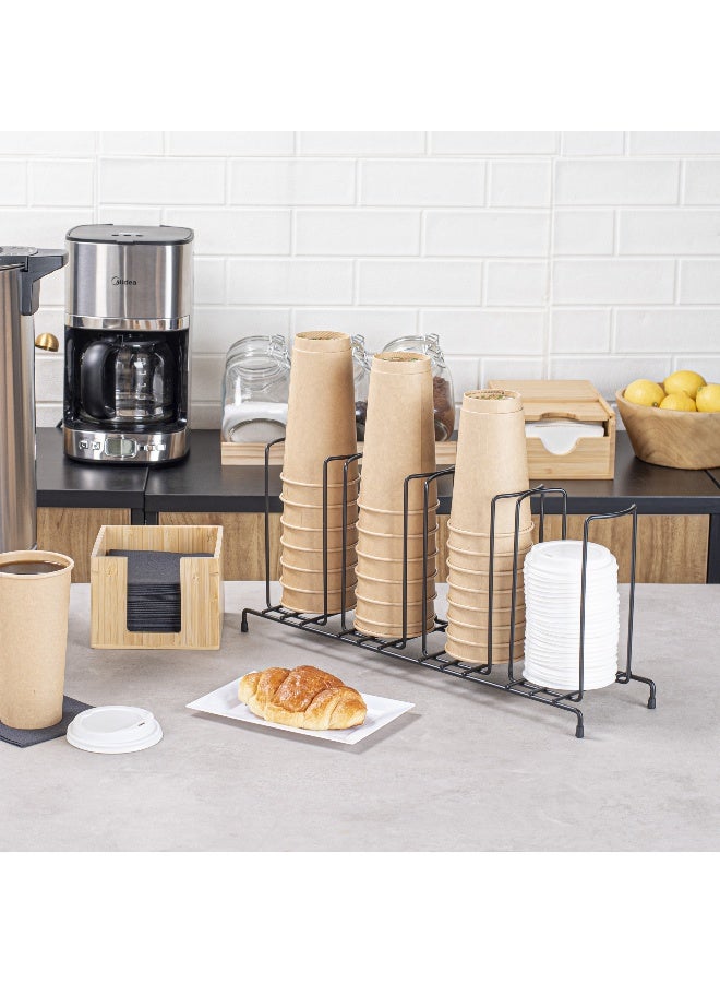 Restaurantware Restpresso 18.5 Inch x 5 Inch x 8.5 Inch Coffee Cup Organizer, 1 4-Section Cup And Lid Organizer - Wire Design, Compact, Black Iron Wire Cup Dispenser, For Countertops And Storage - Image 4